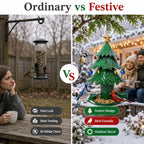 🎄 Star‑Topped Christmas Tree Metal Bird Feeder With Bells & Water Cups