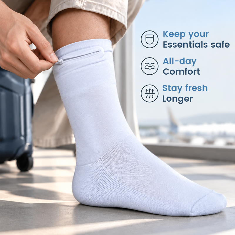 🧦 Hidden Zip Pocket Travel Socks | Discreet Secure Storage