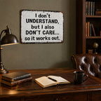 “I Don’t Understand, But I Also Don’t Care Sign”😏 Witty Rustic Wall Statement Ornament