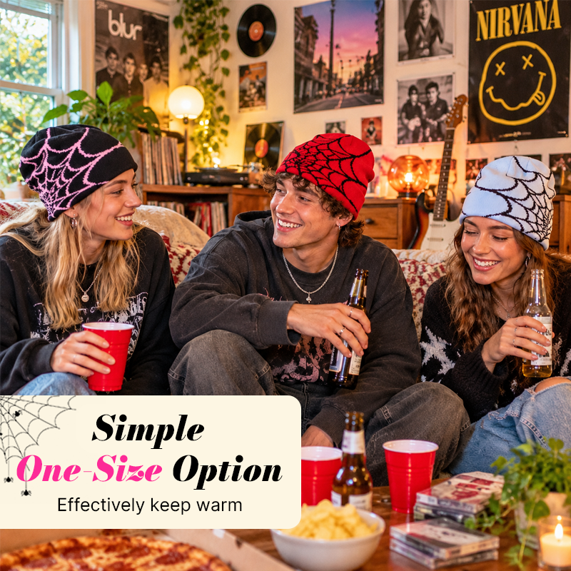 🕸️ Y2K Spiderweb Winter Beanie | Alt Streetwear Vibe