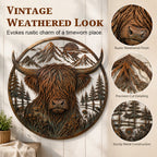 🏔️ Highland Cow Mountain‑Scene Metal Wall Decor – Rustic Open‑Work Farmhouse Art