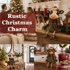 🎄 Christmas Cow Figurine 🐮 Cozy Farmhouse Holiday Shelf Decor