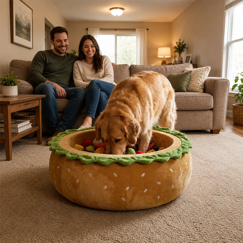 🍔 Elegant Collectible Hamburger Shaped Pet Cave Bed | Novelty Plush Holiday Home Decor Gift for Pet Lovers