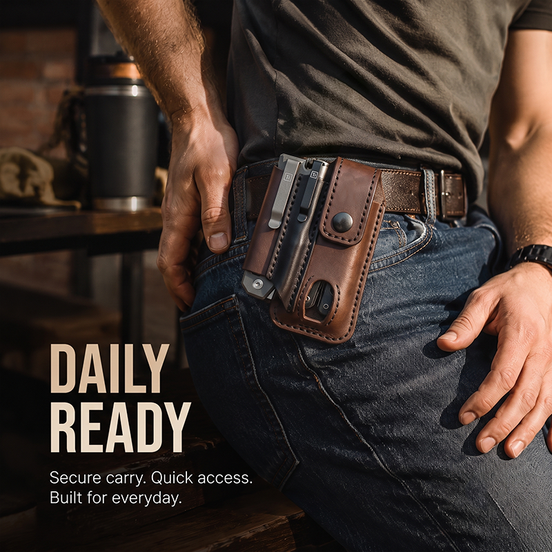 🗡️ Snap‑Closure EDC Belt Leather Tool Sheath