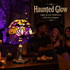 🎃👻 Stained‑Glass Ghost Bat Pumpkin Table Lamp With Skeleton Base