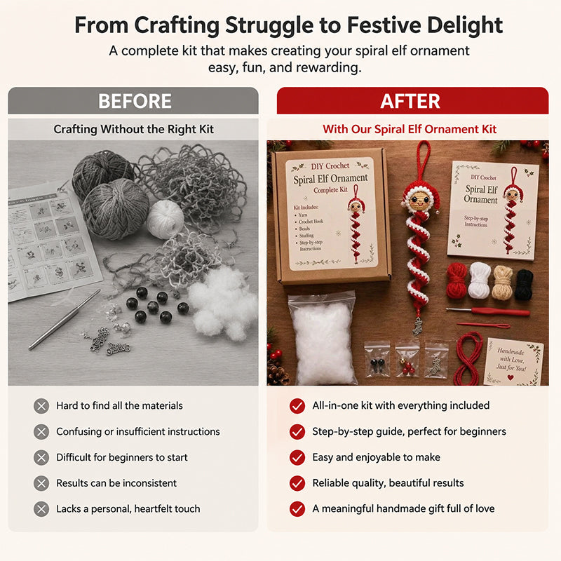 ☃️ Crochet Snowman Spiral Ornament DIY Kit | Complete Beginner-Friendly Set with Soft Yarn, Crochet Hook, Festive Beads, Snowflakes & Step-by-Step Guide 🧶🎄✨