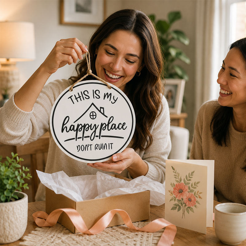 🏡✨Happy Place Round Sign – Farmhouse Garden Decor