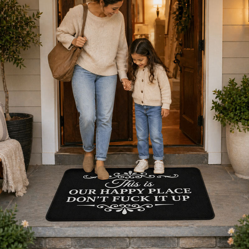 "Our Happy Place, Don’t F*ck It Up" Doormat🏠🤘