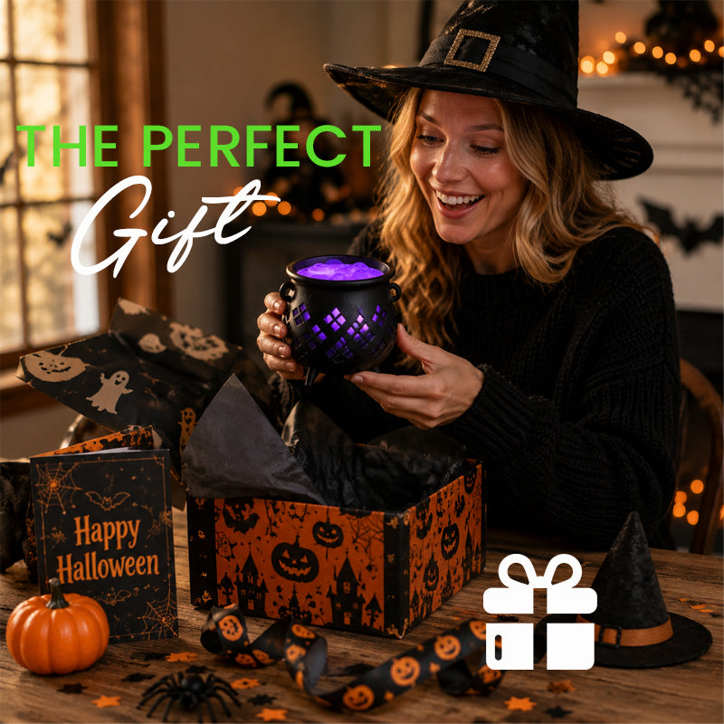 🔮 Hollow‑Cut Witch Cauldron LED Tea‑Light Lamp, Spooky Halloween Tabletop Decor Ornament