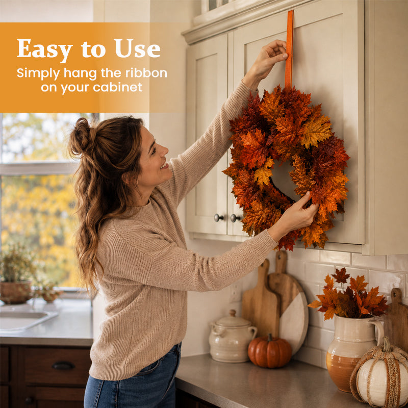 🍂Autumn Maple Leaf Kitchen Cabinet Wreaths with Ribbon