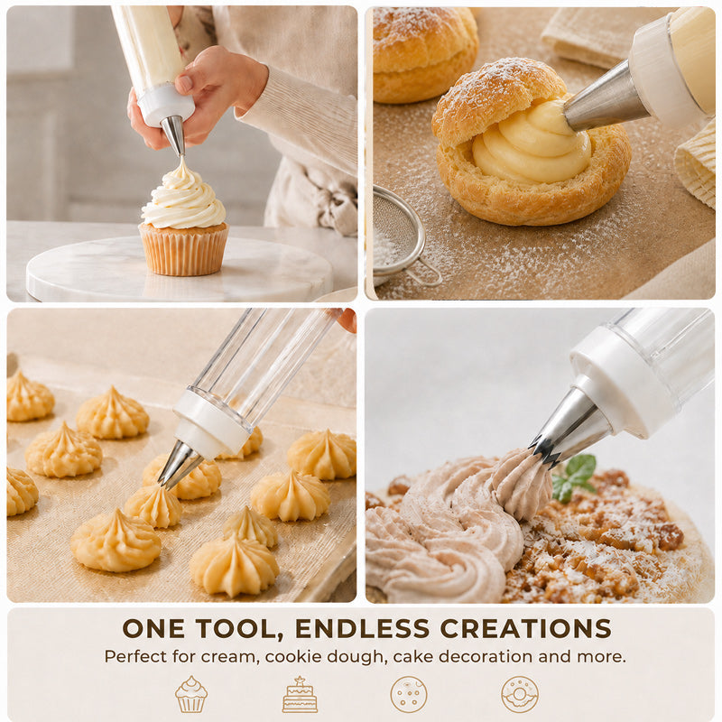 🎉 2026 Sale — Over 21,000 Sold! 🧁✨ Stop wrestling with messy piping bags — this stainless steel decorating gun fills, frosts, and finishes in seconds. One tool, endless creativity. 🍰