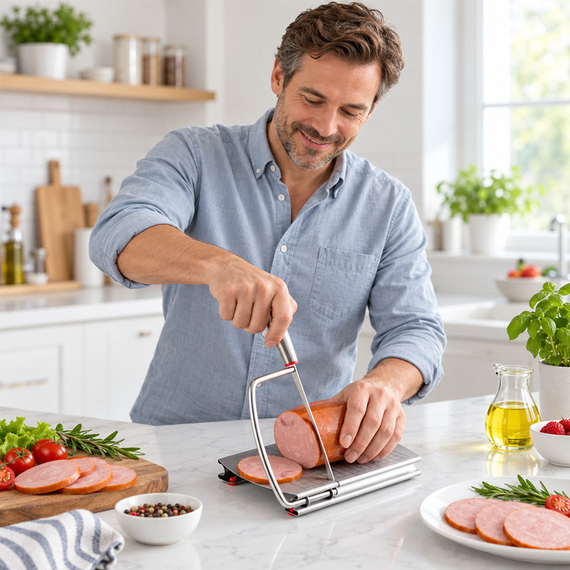 🧀✨ Stainless Steel Cheese Slicer with Scale – Effortless Even Slices for Your Platters!