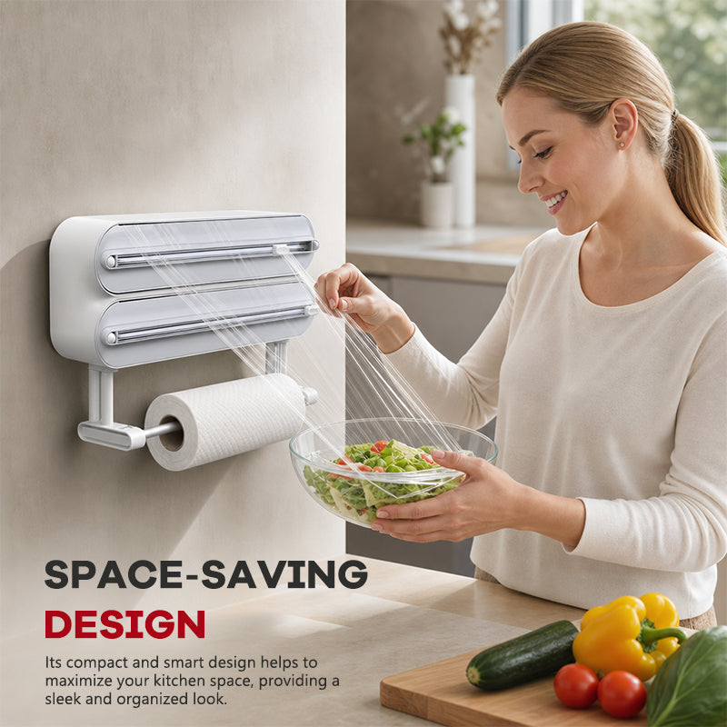 ✨ Dual Cling Film & Paper Towel Dispenser — Tidy Up Your Kitchen Counter!