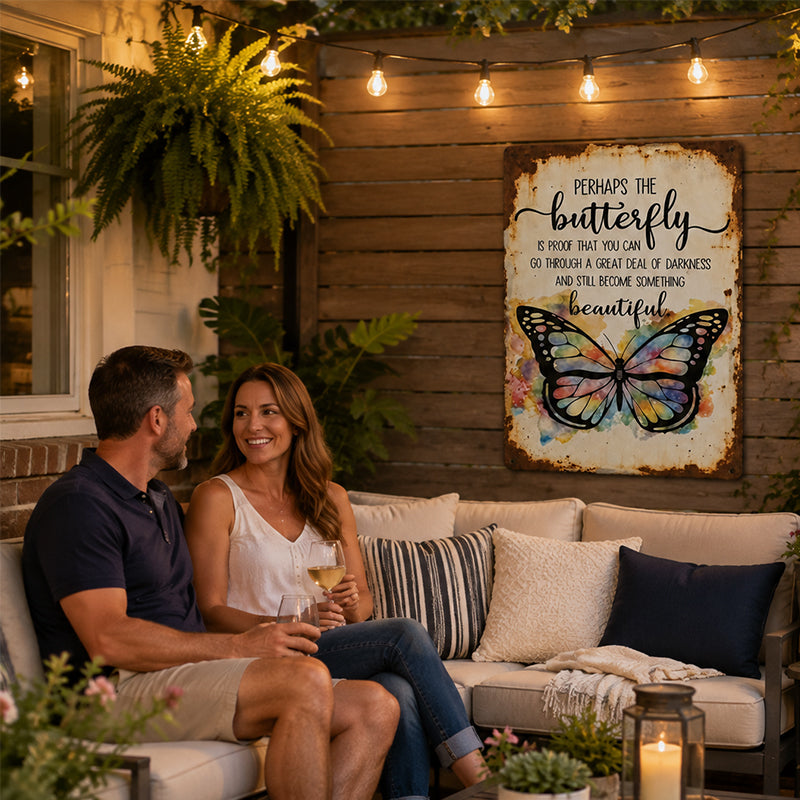 🦋 Handmade Vintage Butterfly Metal Wall Sign, Inspirational Farmhouse Healing Gift