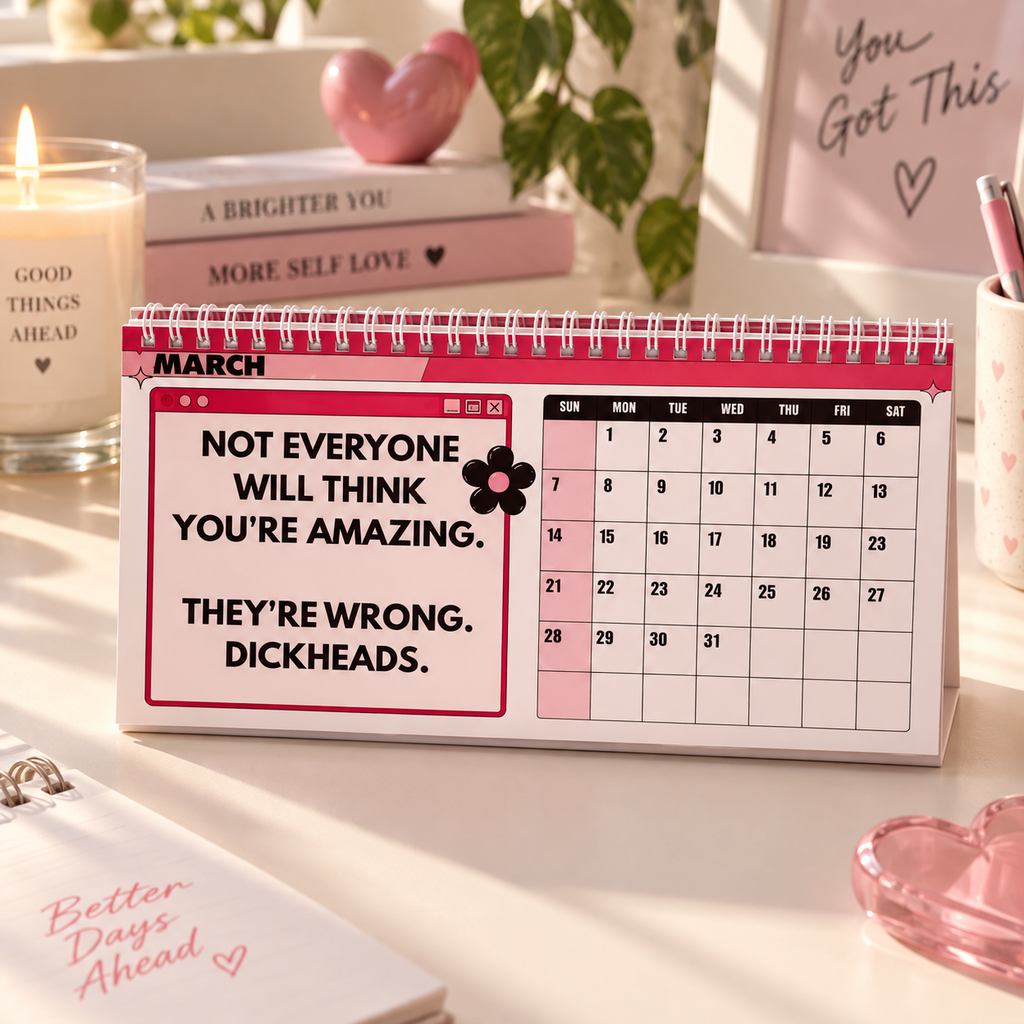 🎀 2027 Motivational Desk Calendar | Cheeky Pink Y2K Vibe