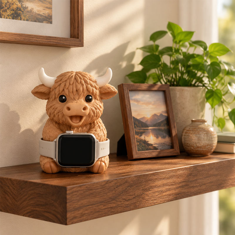 🐮 Highland Cow Smartwatch Charging Stand — No More Lost Watch Chargers!