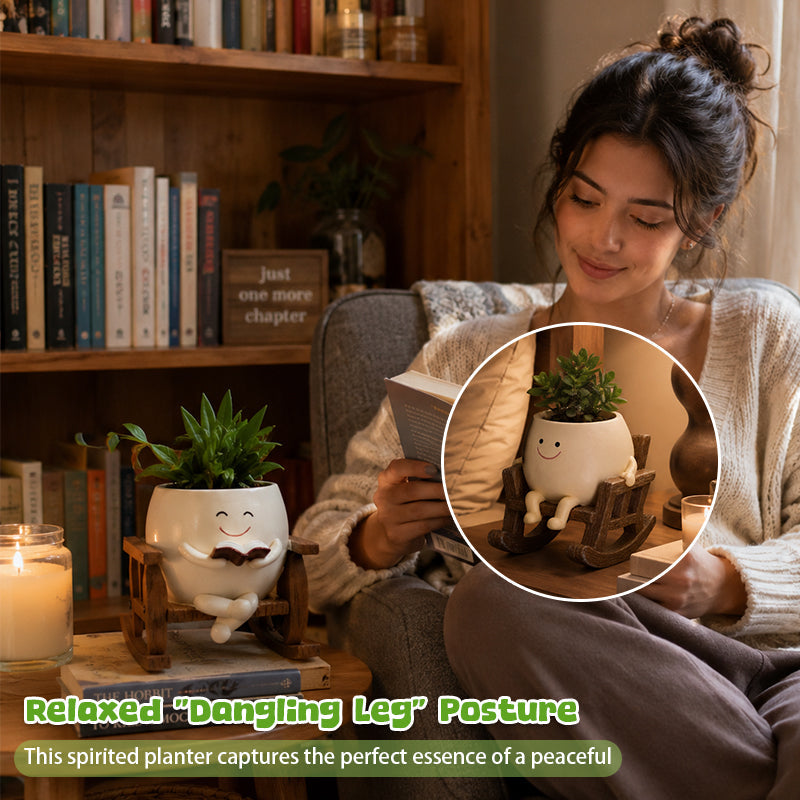 🪑 Rocking Chair Face Resin Planter | Cute Smiling Character Succulent Pot For Windowsill Desk Decor