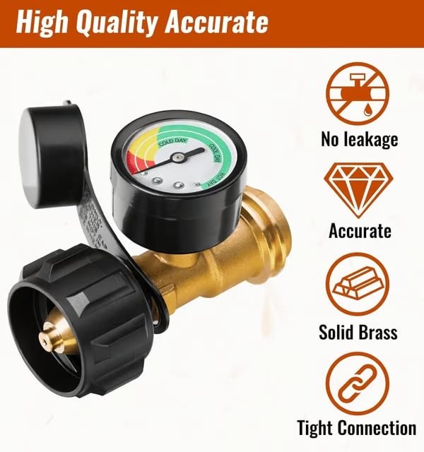 🔥Universal Propane Tank Gauge for 5-40 Pound LP Tanks | Gas Level Indicator for Grill, Heater, RV Camper, QCC1/Type 1 Connection