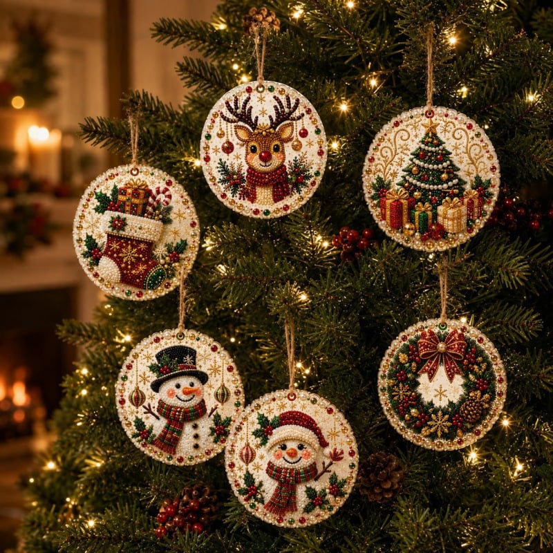 💎 DIY Christmas Diamond Painting Ornament Kit – Sparkly 5D Gem Tree Decor for Family Craft Night