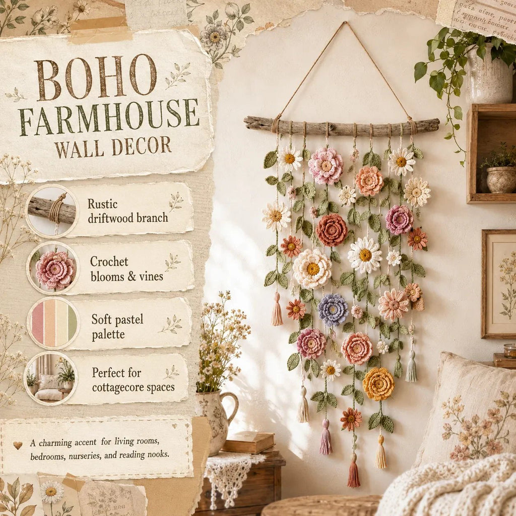 🌼 Boho Crochet Flower Wall Hanging Decor
