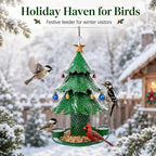 🎄 Star‑Topped Christmas Tree Metal Bird Feeder With Bells & Water Cups