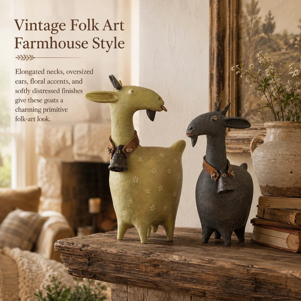 🔔 Farmhouse Goat Figurine Set, Charming Home Accent & Unique Housewarming Gift