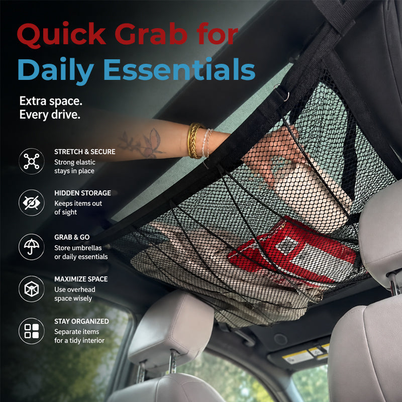 🚗 Car Storage Net Pocket | Ceiling Space‑Saving Mesh Organizer