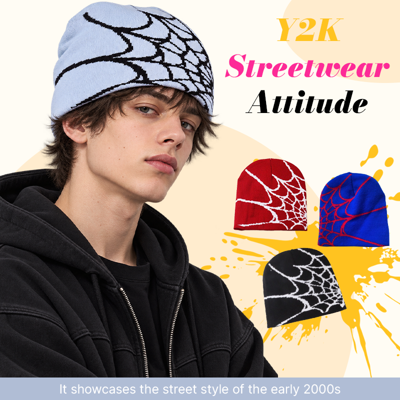 🕸️ Y2K Spiderweb Winter Beanie | Alt Streetwear Vibe