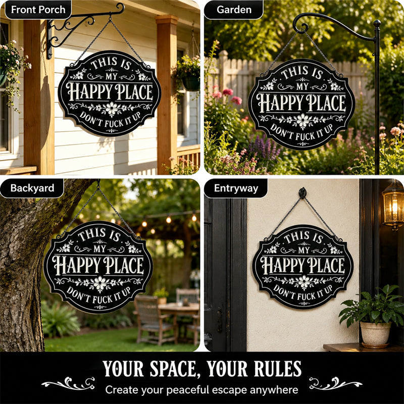 😄 Sassy Happy‑Place Vintage Metal Wall Sign, Funny Porch & Patio Wall‑Hanging Decor