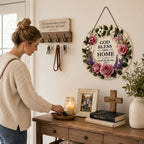 🌸 "May God Bless This Home" Floral Doorplate – A Heartfelt Blessing For Every Family 🙏
