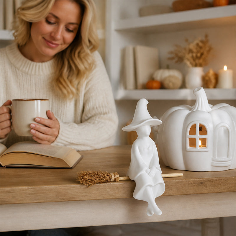 Witch Figurine - Cozy Halloween Fireplace & Bookshelf Decor🏡🧙♀️