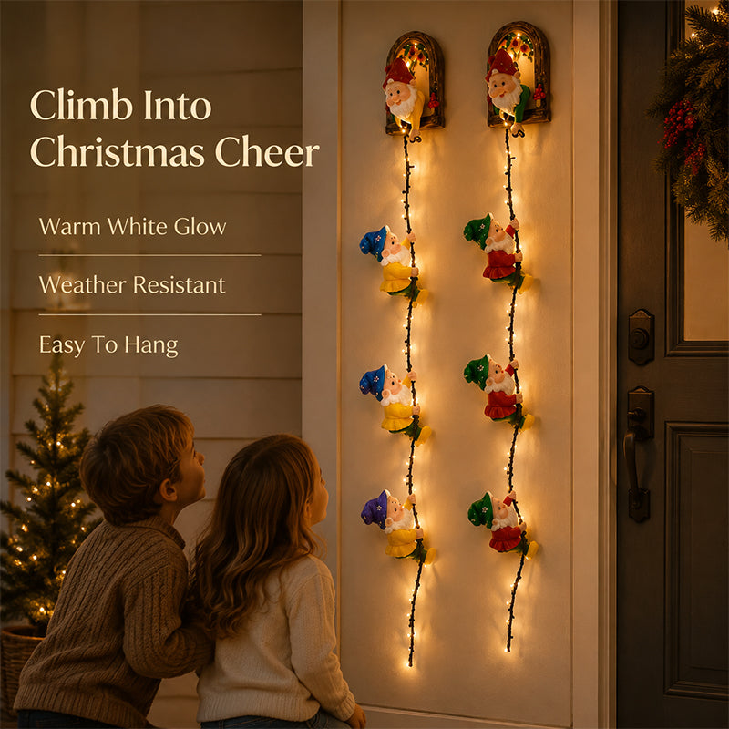 🎄 Handmade Climbing Gnome Christmas String Lights, Indoor Outdoor Wall Hanging Holiday Decor