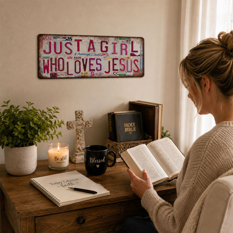 "Just A Girl Who Loves Jesus" Vintage Wall Sign✝️💖