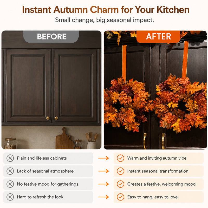 🍂Autumn Maple Leaf Kitchen Cabinet Wreaths with Ribbon