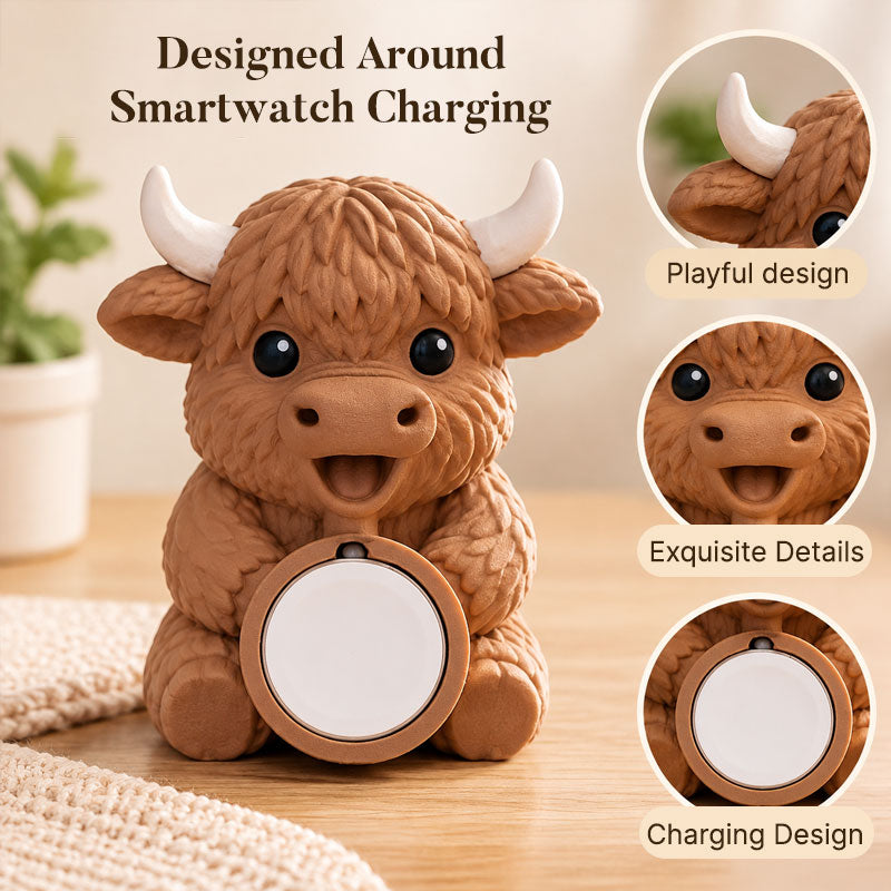🐮 Highland Cow Smartwatch Charging Stand — No More Lost Watch Chargers!