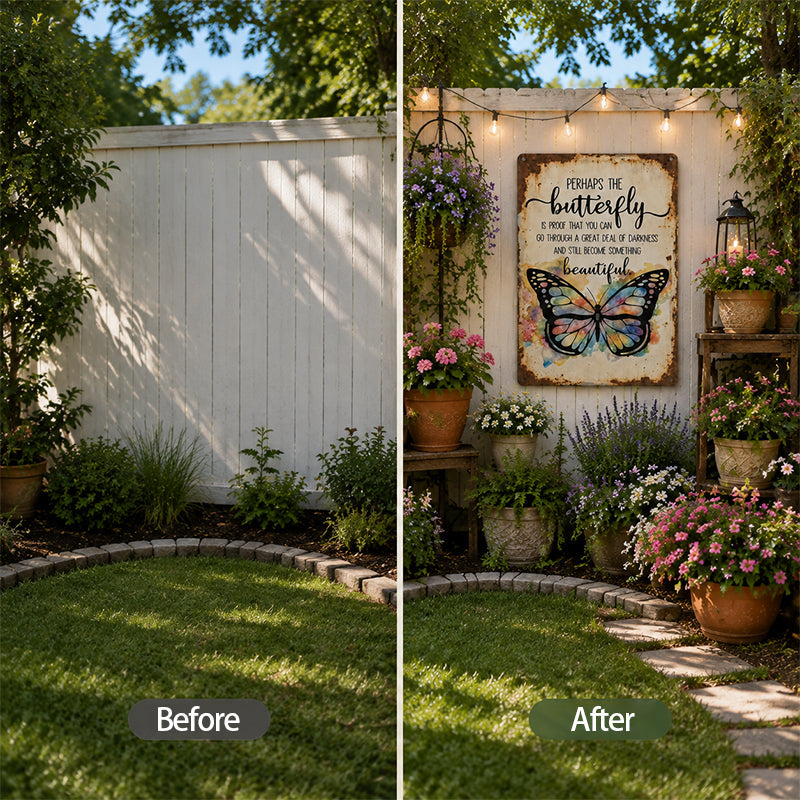 🦋 Handmade Vintage Butterfly Metal Wall Sign, Inspirational Farmhouse Healing Gift