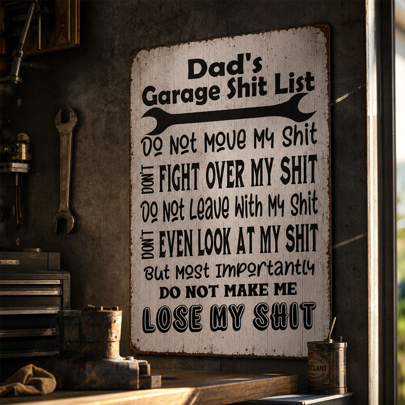 Dad's Garage Shit List Metal Sign🔧✨