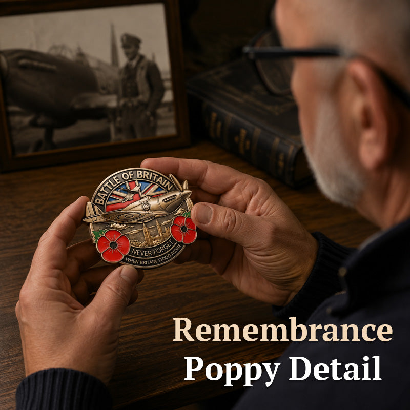 ✈️ Battle of Britain Commemorative Pin – Patriotic Remembrance Collectible With Poppy & Aircraft Motif