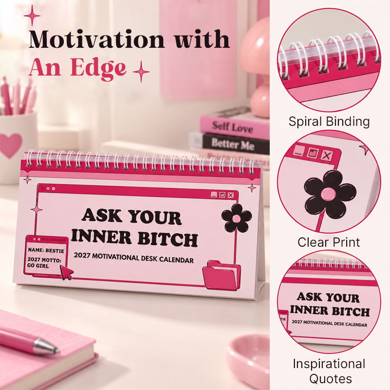 🎀 2027 Motivational Desk Calendar | Cheeky Pink Y2K Vibe