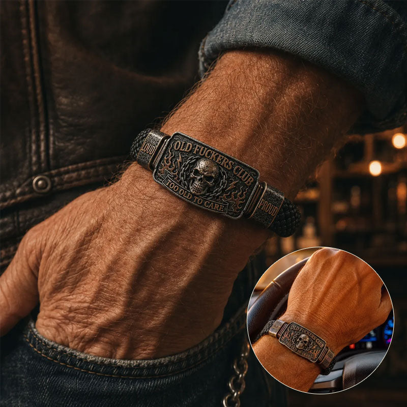 🤘Old Fuckers Club Braided Leather Bracelet - Too Old To Care