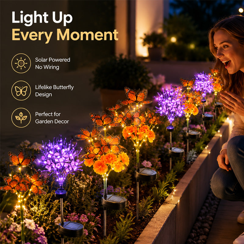 🦋 Solar Butterfly Stake Light｜Soft Night‑Time Glow For Your Garden