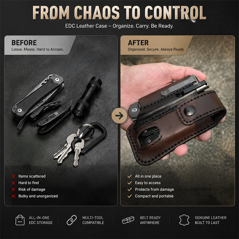 🗡️ Snap‑Closure EDC Belt Leather Tool Sheath