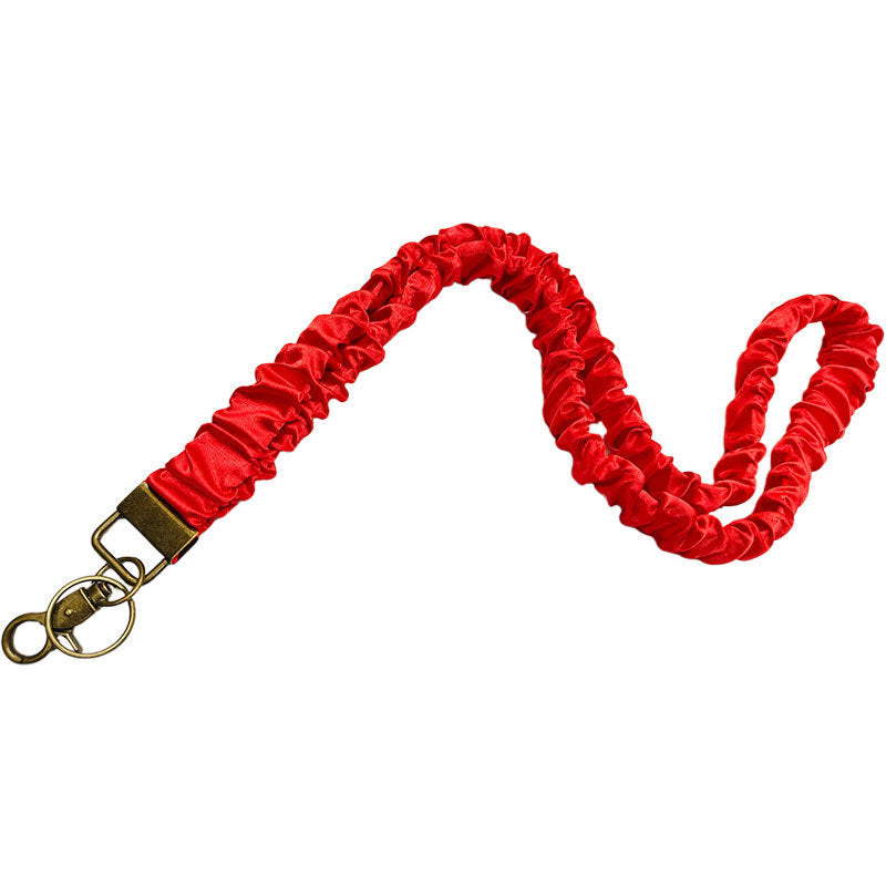 ✨Handmade Pleated Fabric Phone Lanyard with Metal Clasp - Long Neck Strap & Decorative Chain