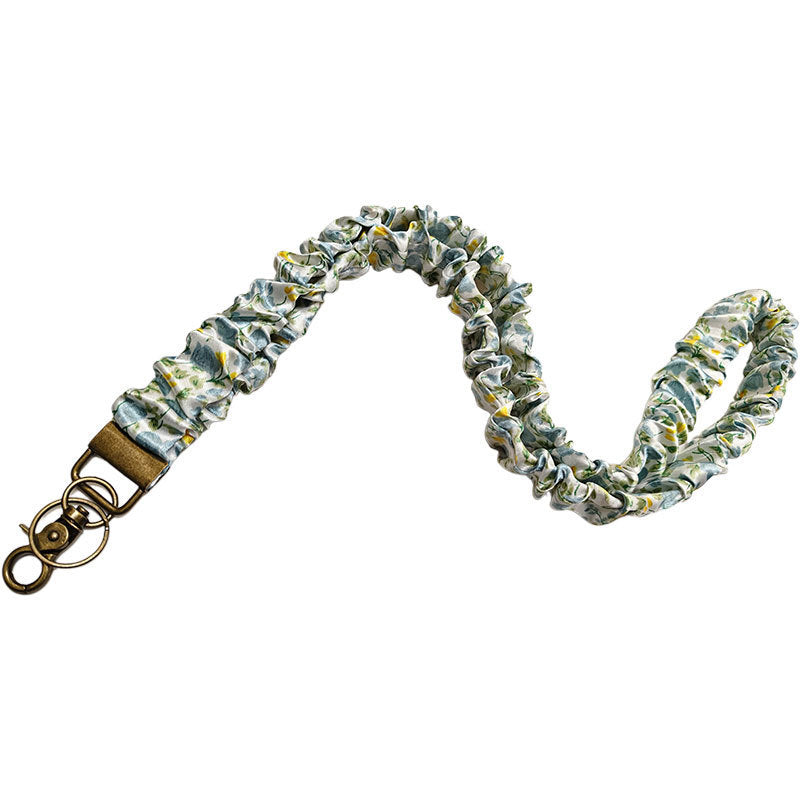 ✨Handmade Pleated Fabric Phone Lanyard with Metal Clasp - Long Neck Strap & Decorative Chain
