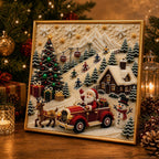 🎄🎅 Premium 3D Pearl Christmas Wall Art Kit | Luxury Flocked Canvas with Scratch-Resistant Non-Fading Pearl Beads DIY Holiday Decor ⛄️❄️