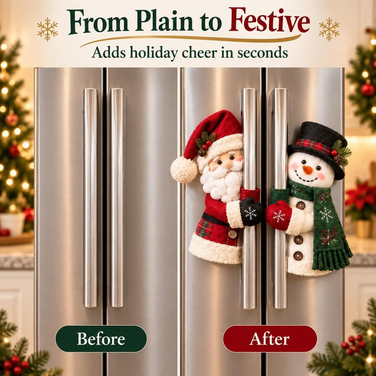 🎅Christmas Santa & Snowman Plush Fridge Handle Huggers | Kitchen Holiday Decor