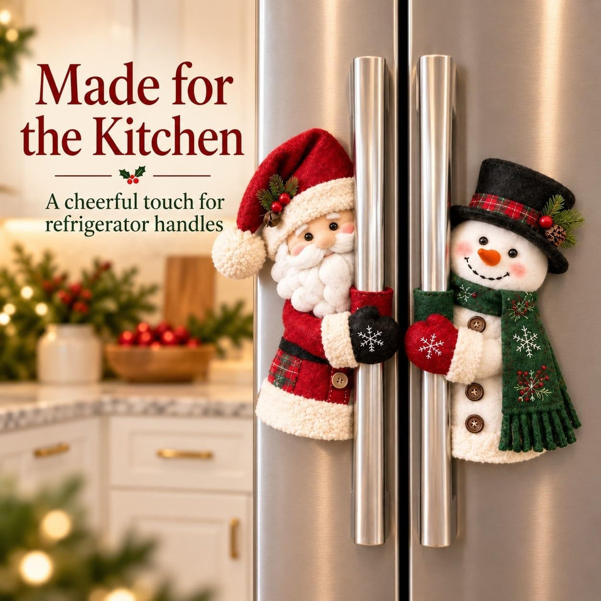 🎅Christmas Santa & Snowman Plush Fridge Handle Huggers | Kitchen Holiday Decor