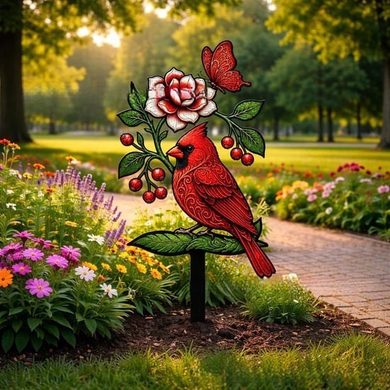 🐦Cardinal Art Garden Stake💖