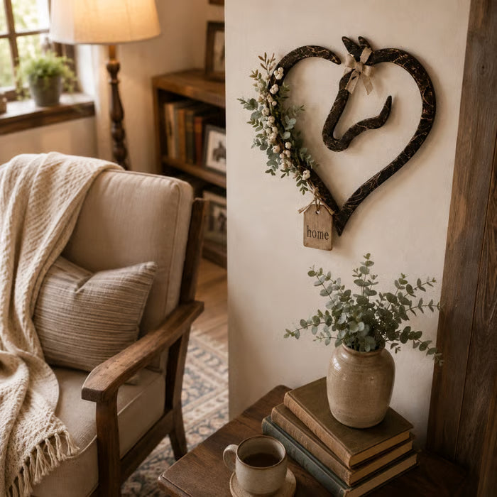 🤎 Western Farmhouse Heart‑Frame Horse‑Head Wall Hanging | Equestrian Porch & Entryway Statement Decor