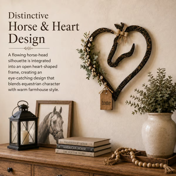 🤎 Western Farmhouse Heart‑Frame Horse‑Head Wall Hanging | Equestrian Porch & Entryway Statement Decor